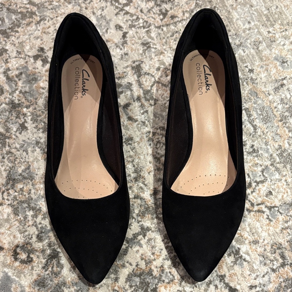 Clarks Black Suede Heels for Women